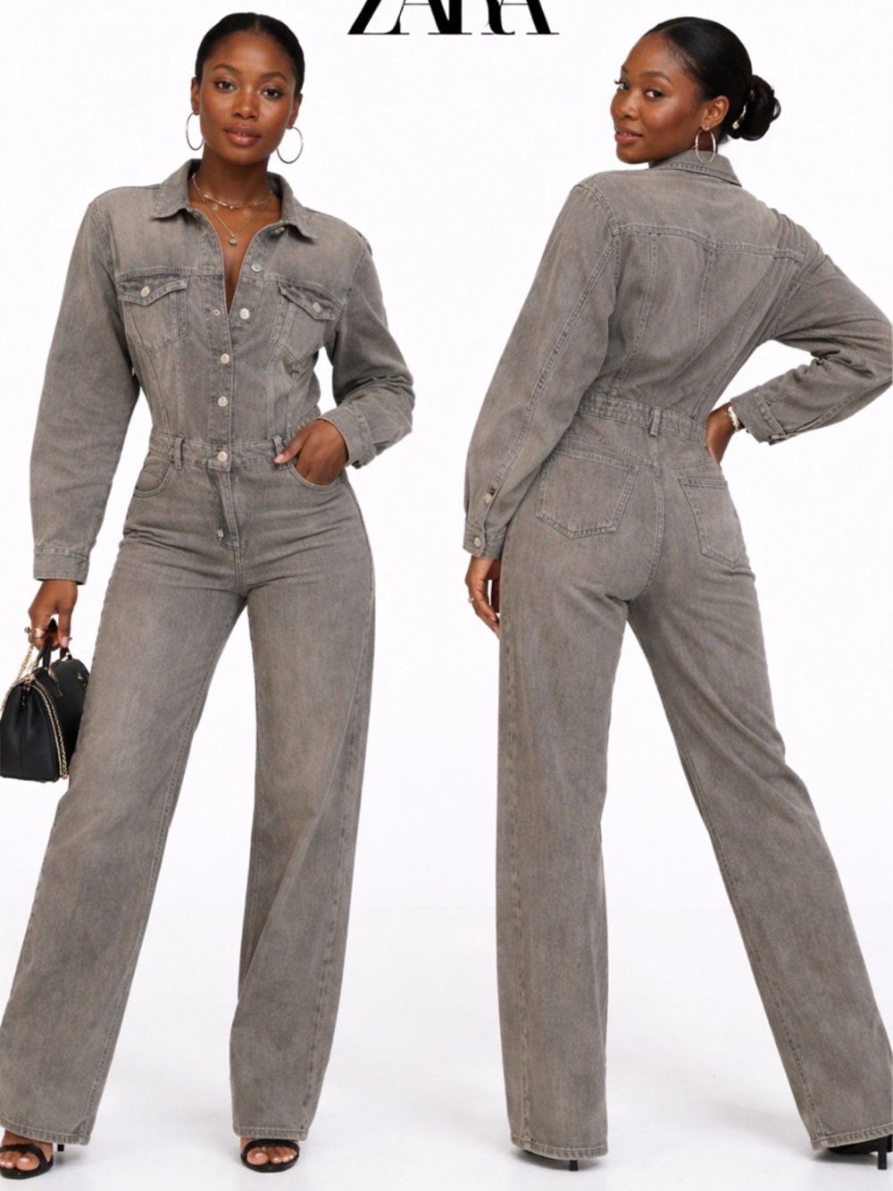 Zara Denim Jumpsuit Gray Size Medium New With Tag (Read Description)